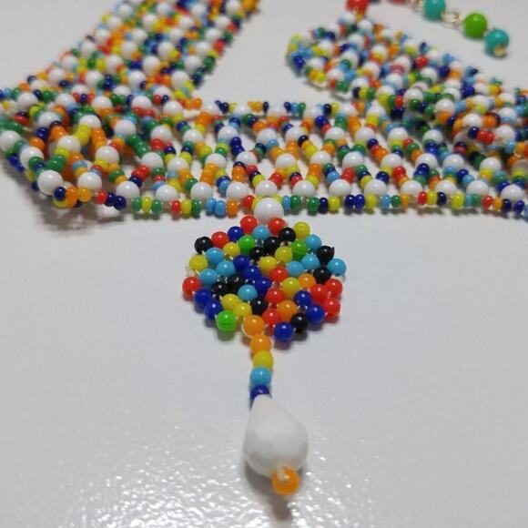 Hong Kong Hand Made Small Beaded Collar Necklace, Boho Seed Beads, 14 1/2 Inches - Picture 7 of 10